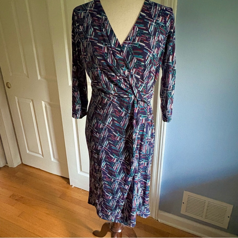 Moci by Purple Rain Faux Wrap Dress (L) – Abstract Geometric Work Office